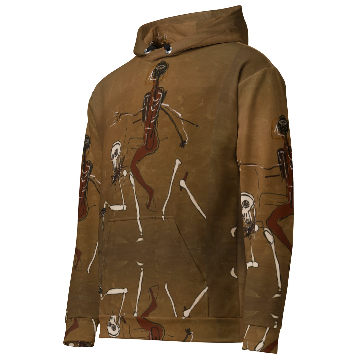Jean-Michel Basquiat "Riding With Death" Artwork All Over Printed Brown Sweatshirt Hoodie Scattered Streetwear