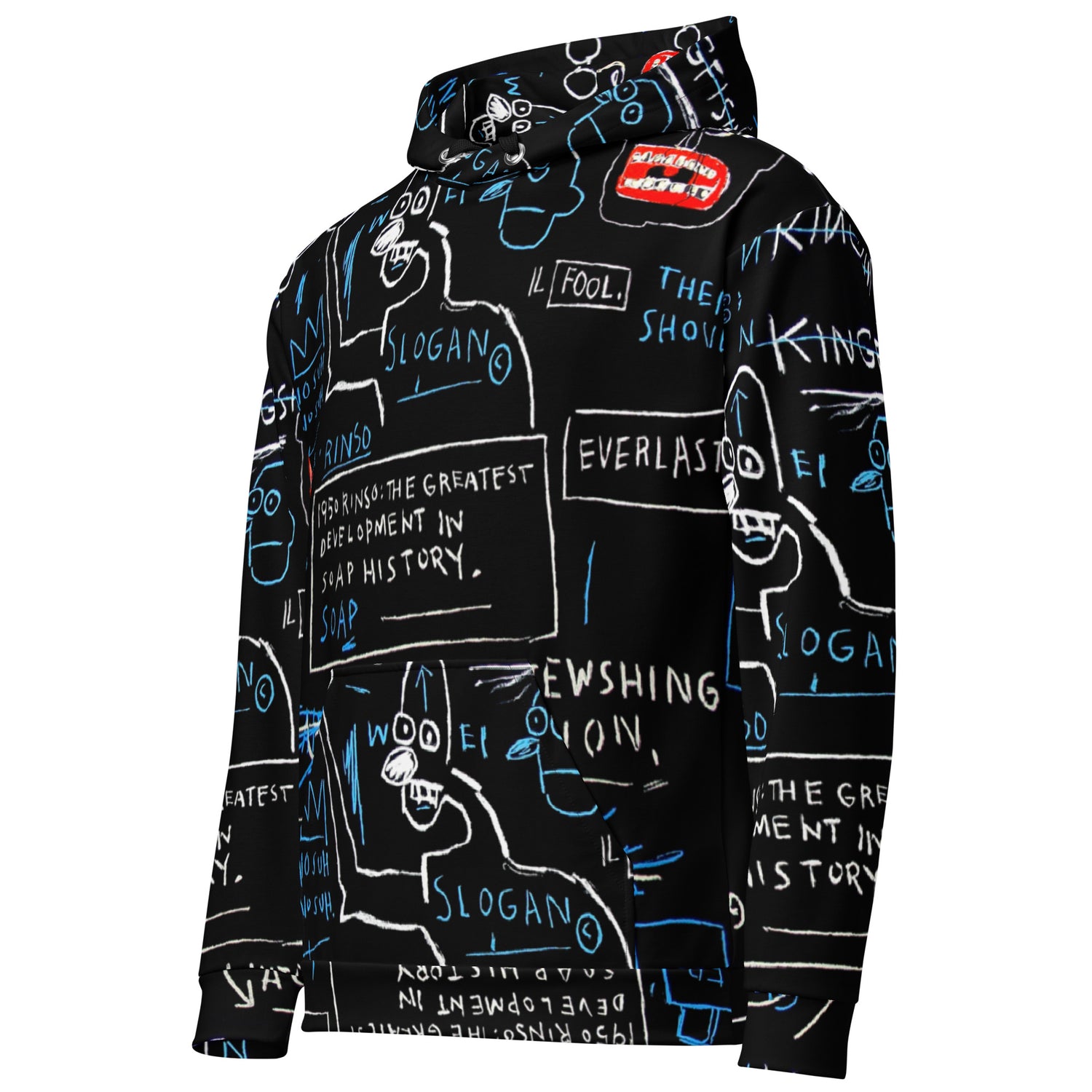 Jean-Michel Basquiat "Rinso" Artwork All Over Printed Black and Blue Sweatshirt Hoodie Scattered Streetwear