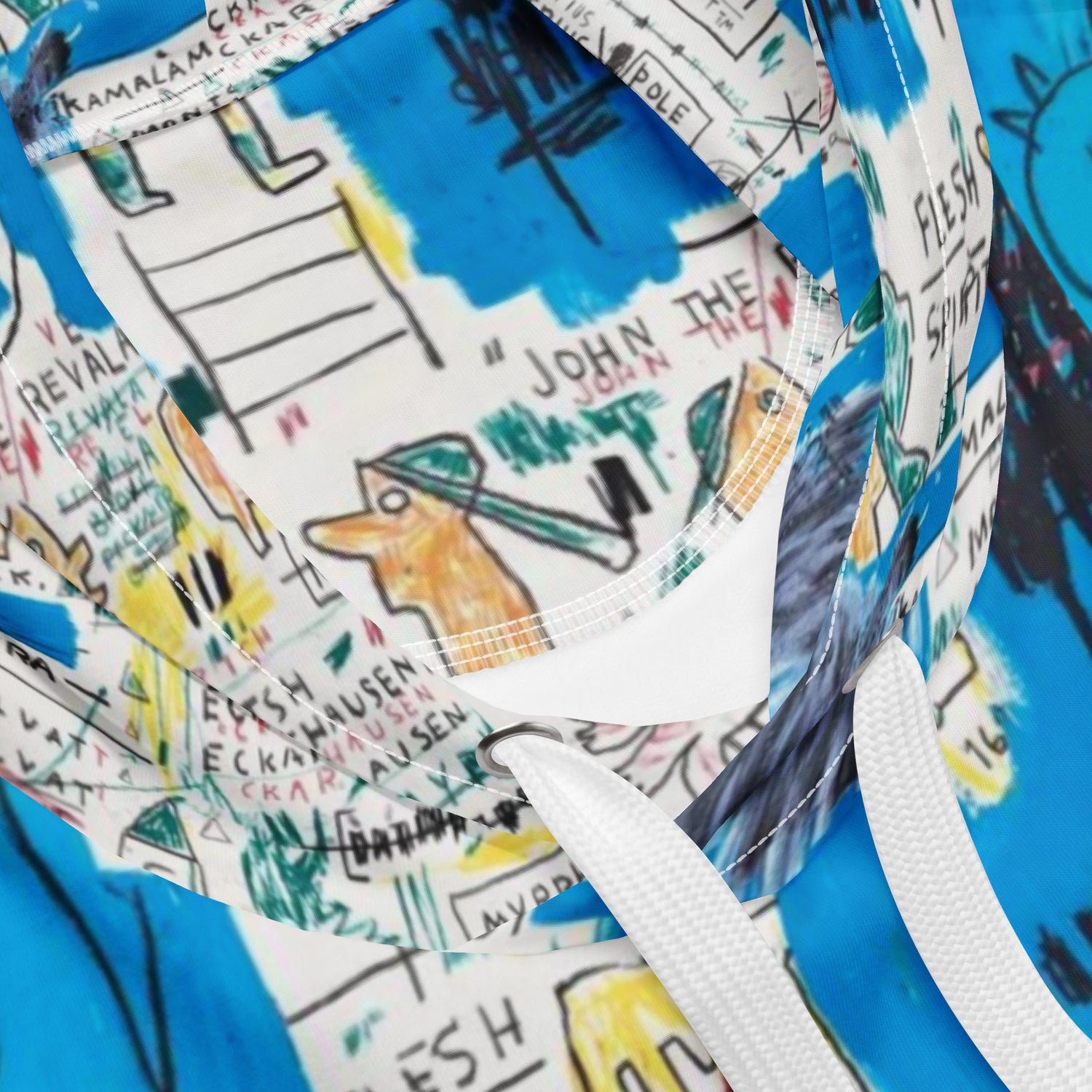 Jean-Michel Basquiat "Ascent" Artwork All Over Printed White and Blue Sweatshirt Hoodie Scattered Streetwear