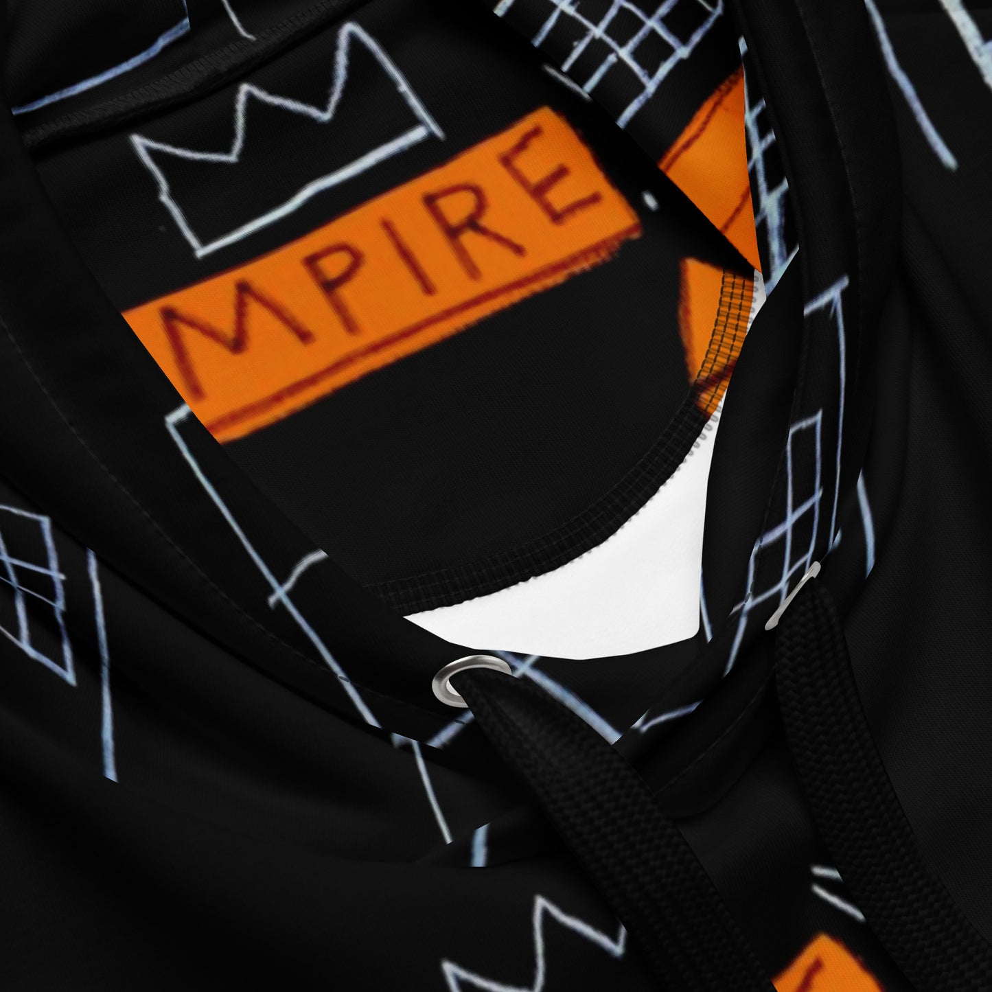 Jean-Michel Basquiat "Mecca" Artwork All Over Printed Black and Orange Sweatshirt Hoodie Scattered Streetwear