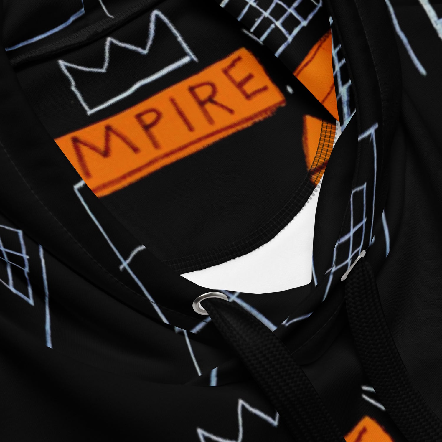 Jean-Michel Basquiat "Mecca" Artwork All Over Printed Black and Orange Sweatshirt Hoodie Scattered Streetwear