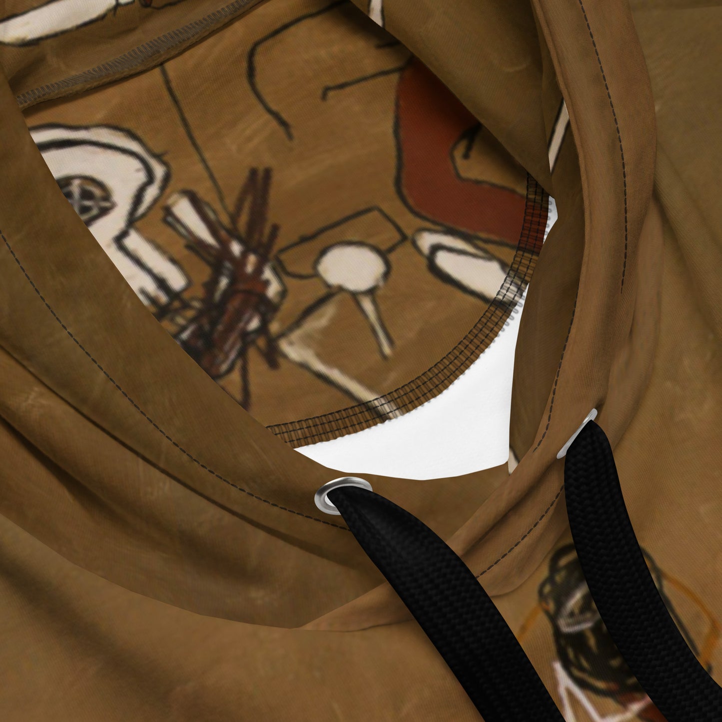 Jean-Michel Basquiat "Riding With Death" Artwork All Over Printed Brown Sweatshirt Hoodie Scattered Streetwear