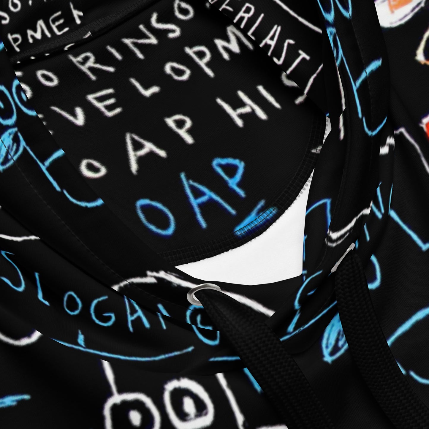 Jean-Michel Basquiat "Rinso" Artwork All Over Printed Black and Blue Sweatshirt Hoodie Scattered Streetwear