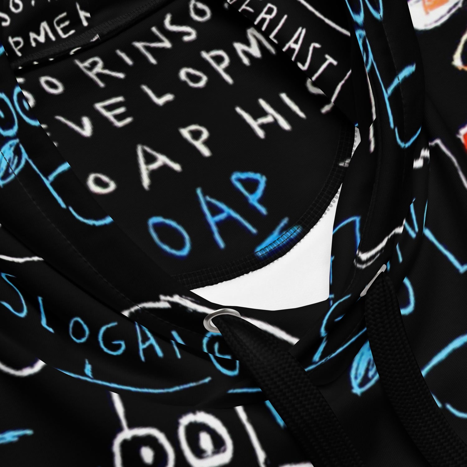 Jean-Michel Basquiat "Rinso" Artwork All Over Printed Black and Blue Sweatshirt Hoodie Scattered Streetwear