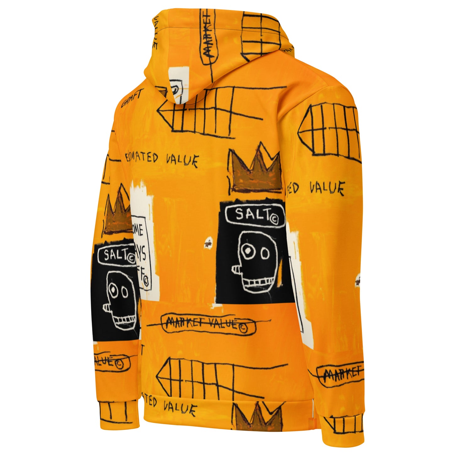 Jean-Michel Basquiat "Rome Pays Off" Artwork Printed Sweatshirt Orange Hoodie Scattered Streetwear