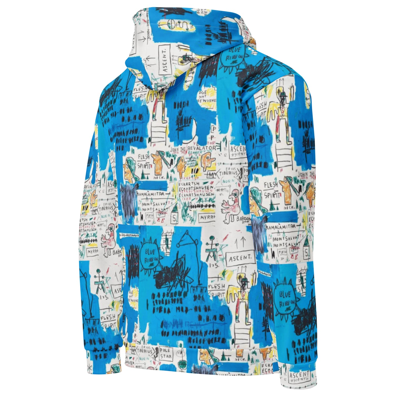 Jean-Michel Basquiat "Ascent" Artwork All Over Printed White and Blue Sweatshirt Hoodie Scattered Streetwear