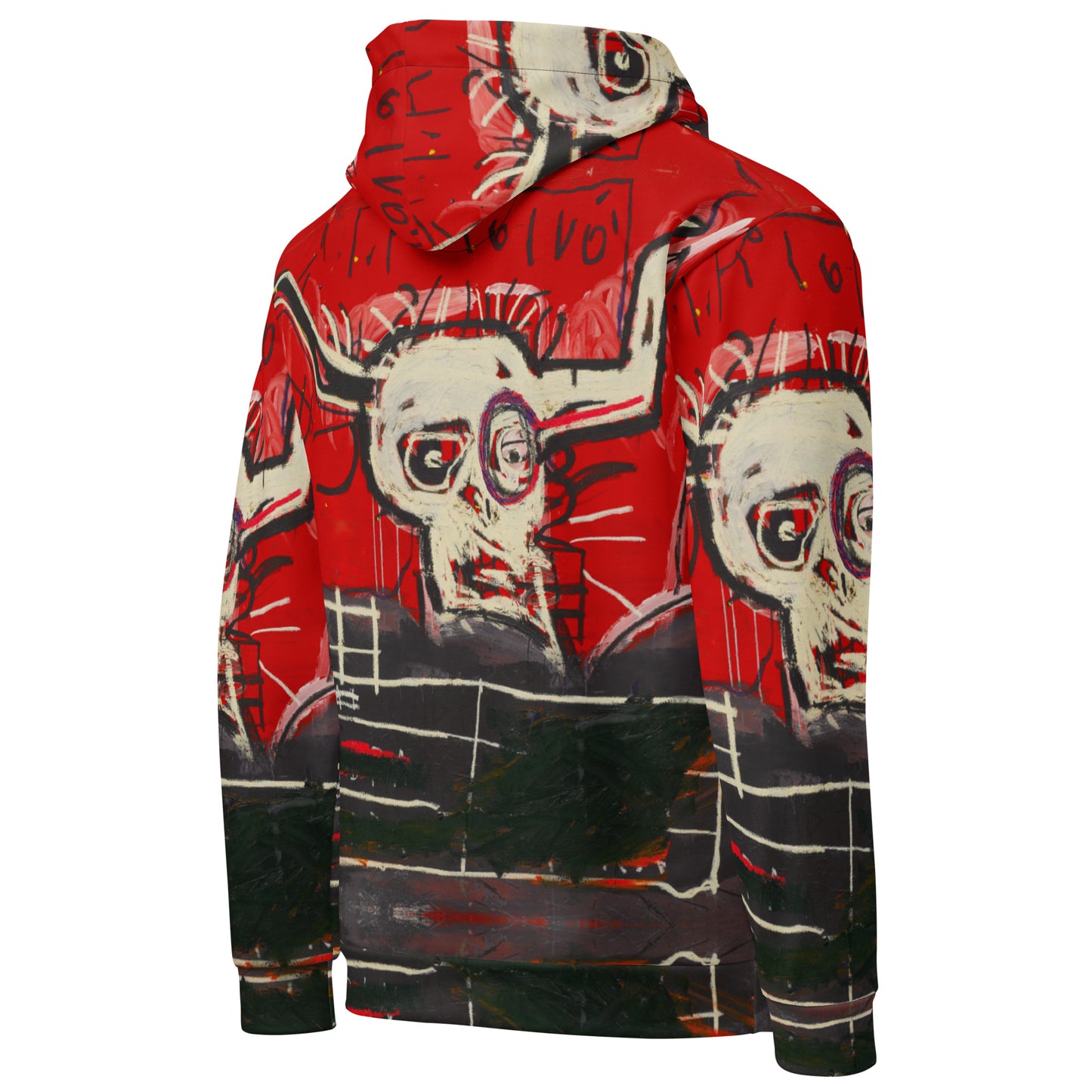 Jean-Michel Basquiat "Cabra" Artwork All Over Printed Red and Black Sweatshirt Hoodie Scattered Streetwear