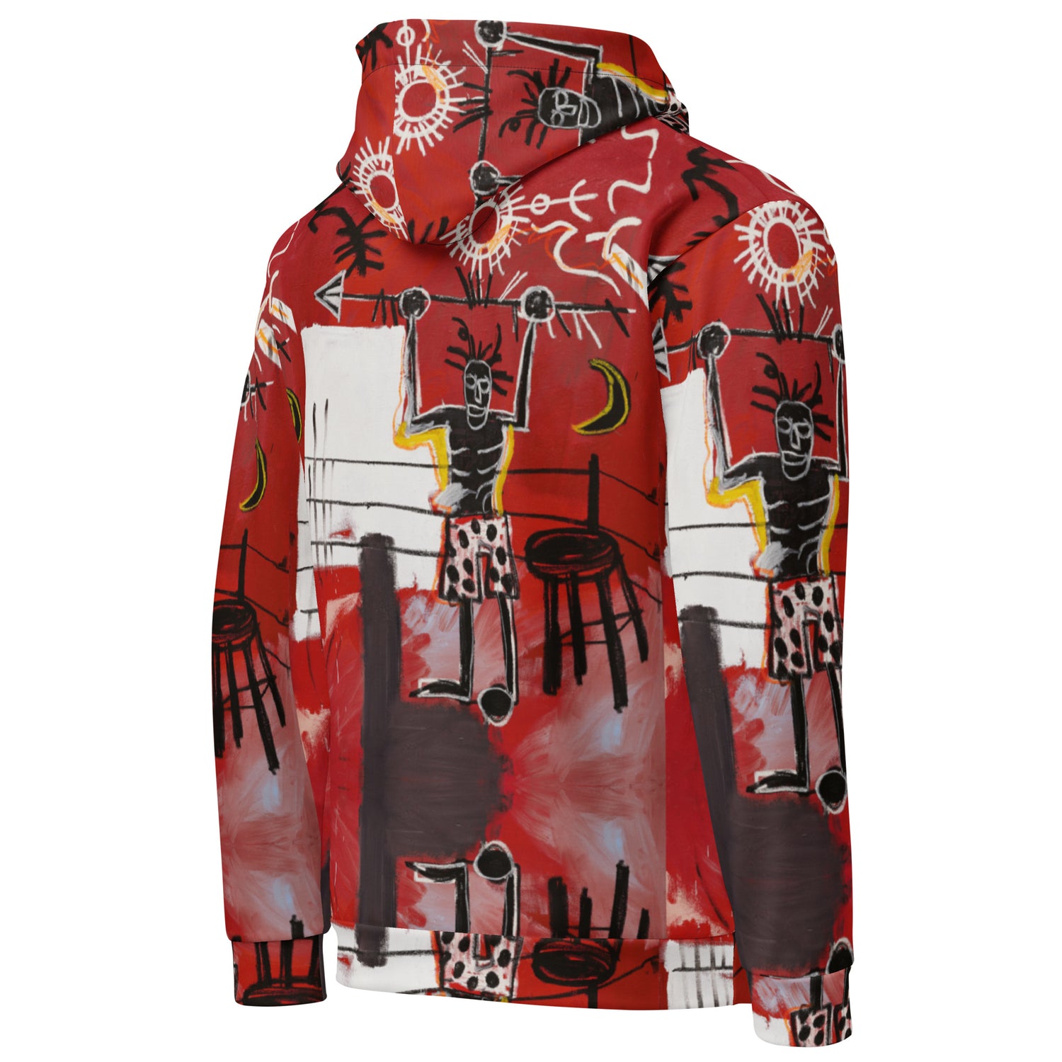 Jean-Michel Basquiat "The Ring" Artwork All Over Printed Red and Black Sweatshirt Hoodie Scattered Streetwear