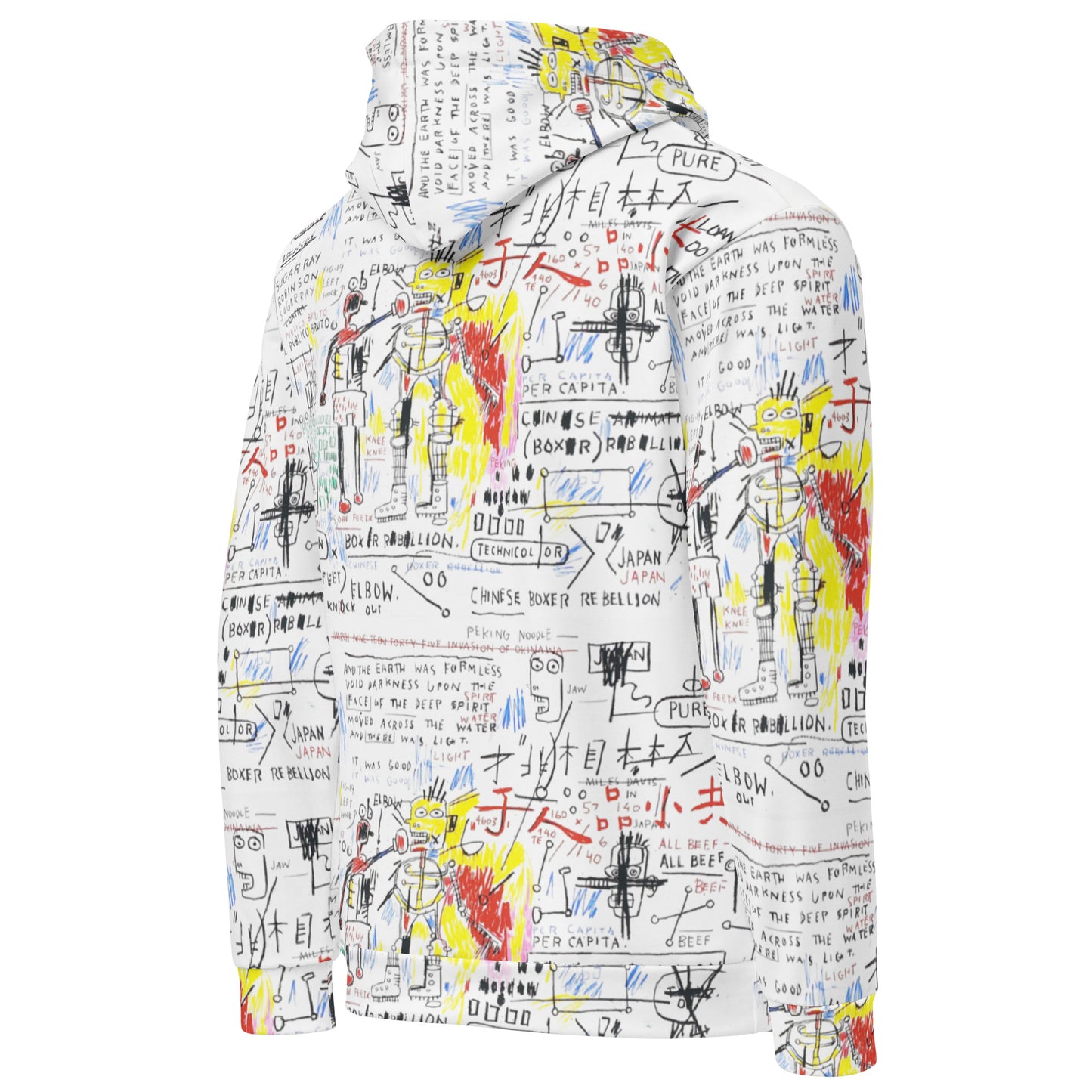 Jean-Michel Basquiat "Boxer Rebellion" Artwork All Over Printed White Sweatshirt Hoodie Scattered Streetwear