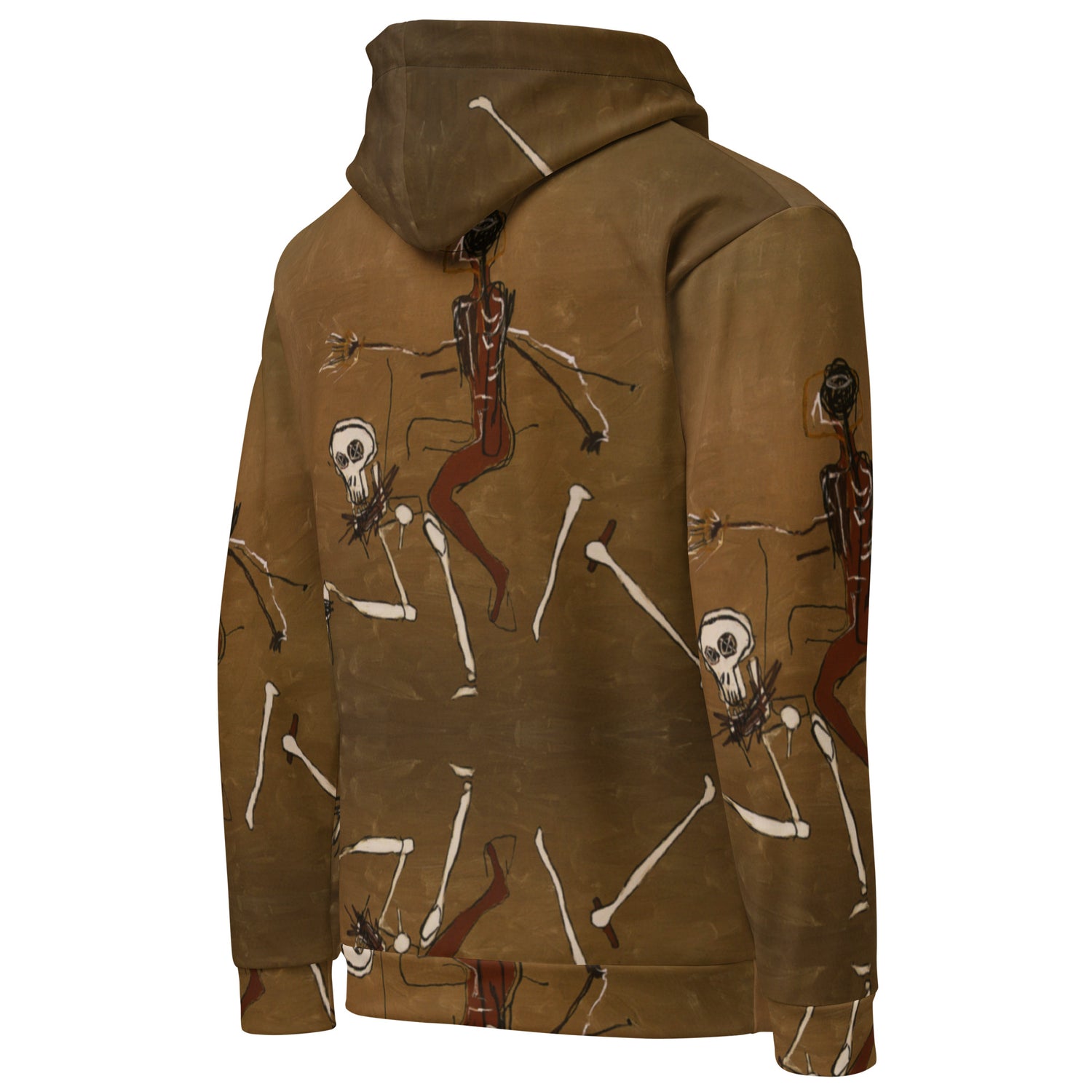 Jean-Michel Basquiat "Riding With Death" Artwork All Over Printed Brown Sweatshirt Hoodie Scattered Streetwear