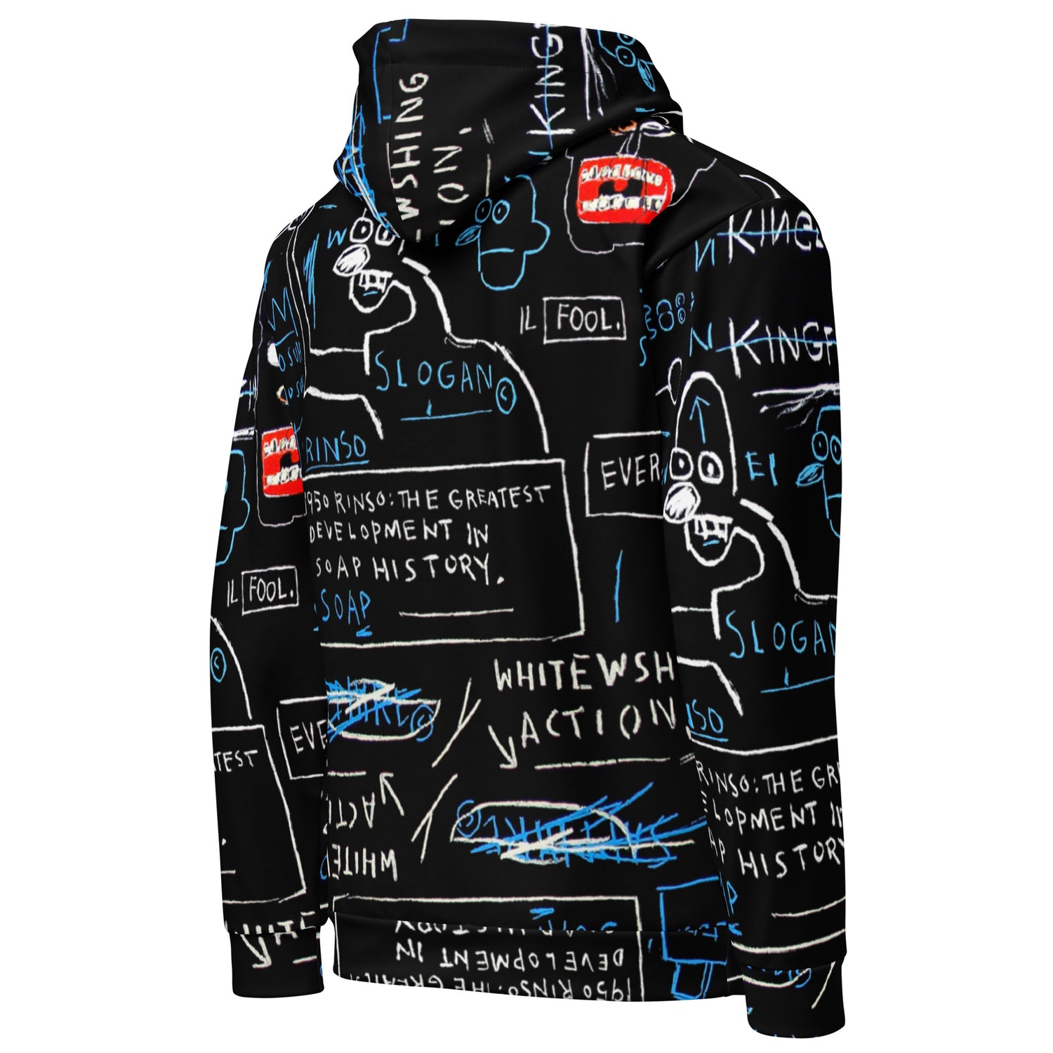 Jean-Michel Basquiat "Rinso" Artwork All Over Printed Black and Blue Sweatshirt Hoodie Scattered Streetwear