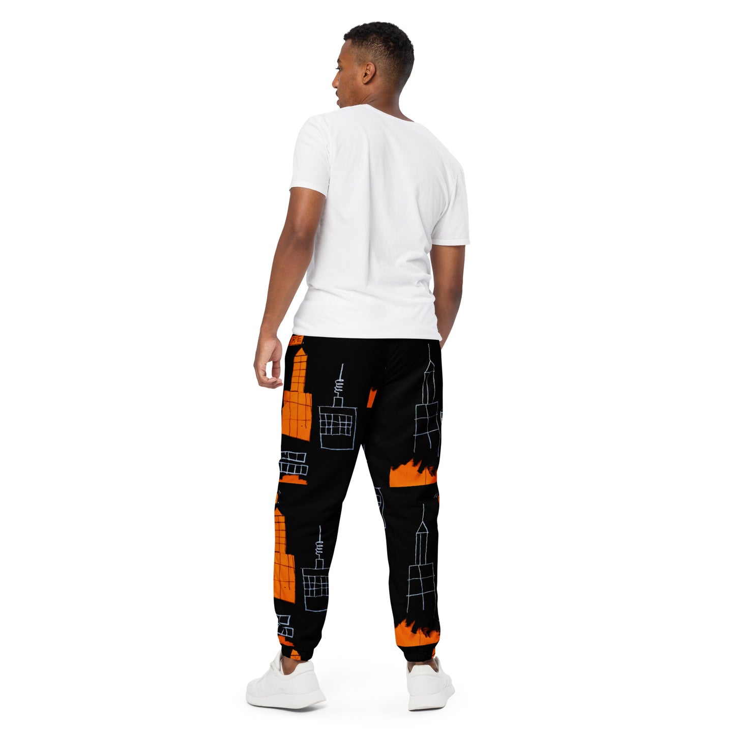 Jean-Michel Basquiat "Mecca" Artwork Printed Premium Black and Orange Track Pants Scattered