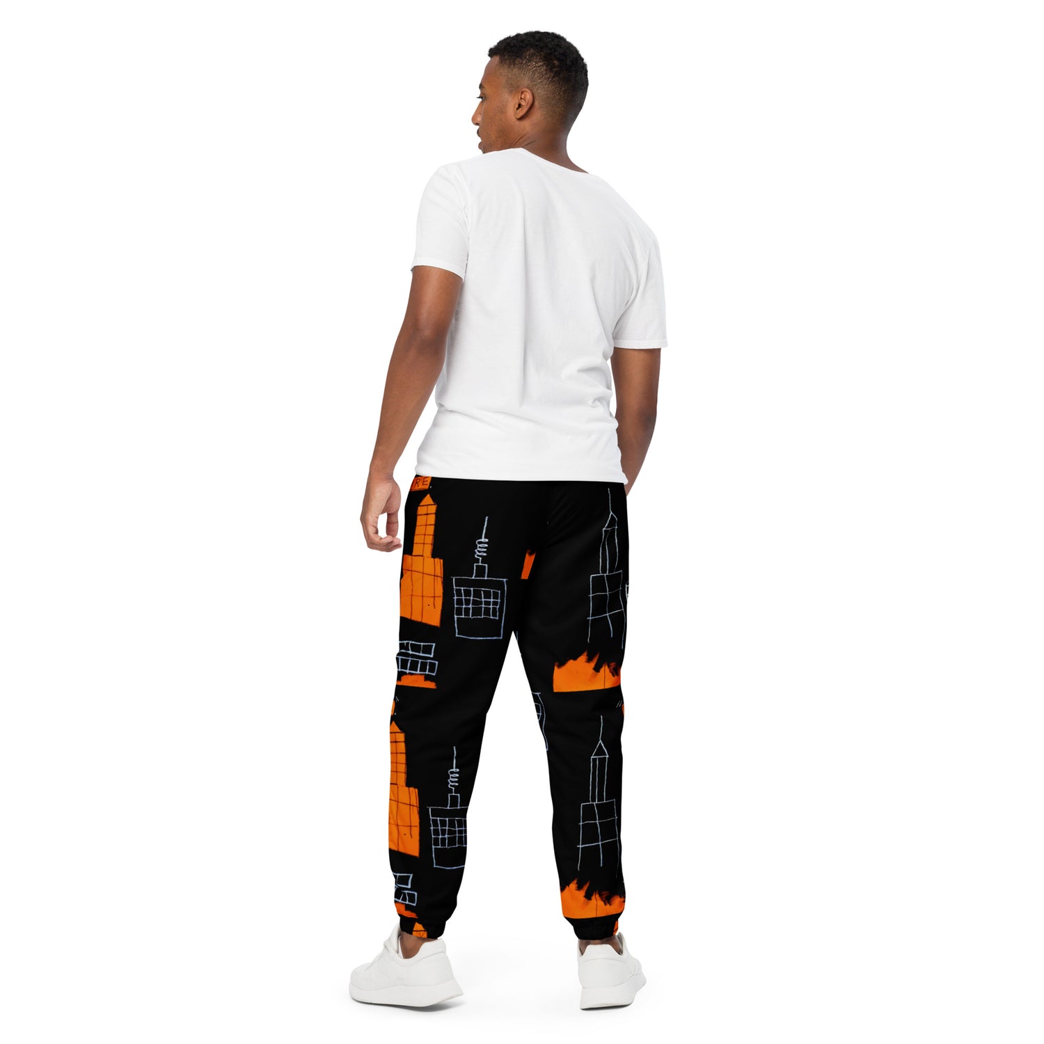 Jean-Michel Basquiat "Mecca" Artwork Printed Premium Black and Orange Track Pants Scattered
