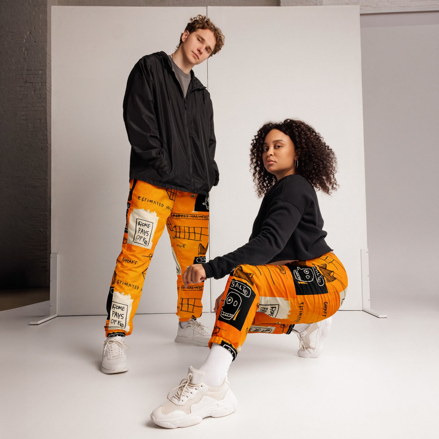 Jean-Michel Basquiat "Rome Pays Off" Artwork Printed Premium Streetwear Track Pants Scattered