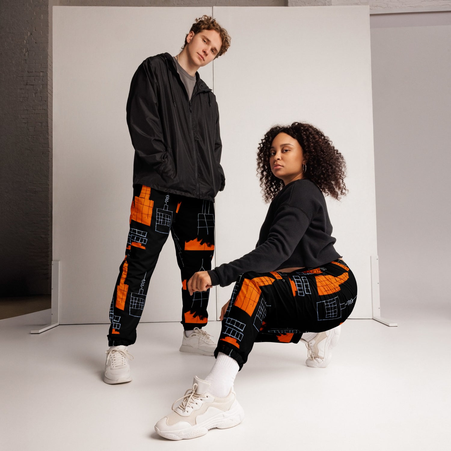 Jean-Michel Basquiat "Mecca" Artwork Printed Premium Black and Orange Track Pants Scattered