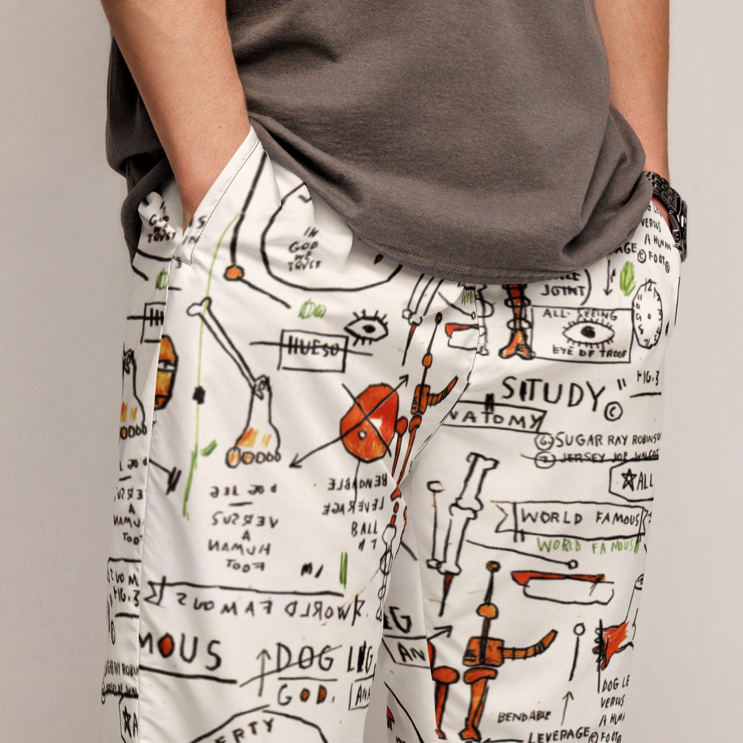 Jean-Michel Basquiat "Dog Leg Study" Artwork Printed Premium Track Pants Scattered