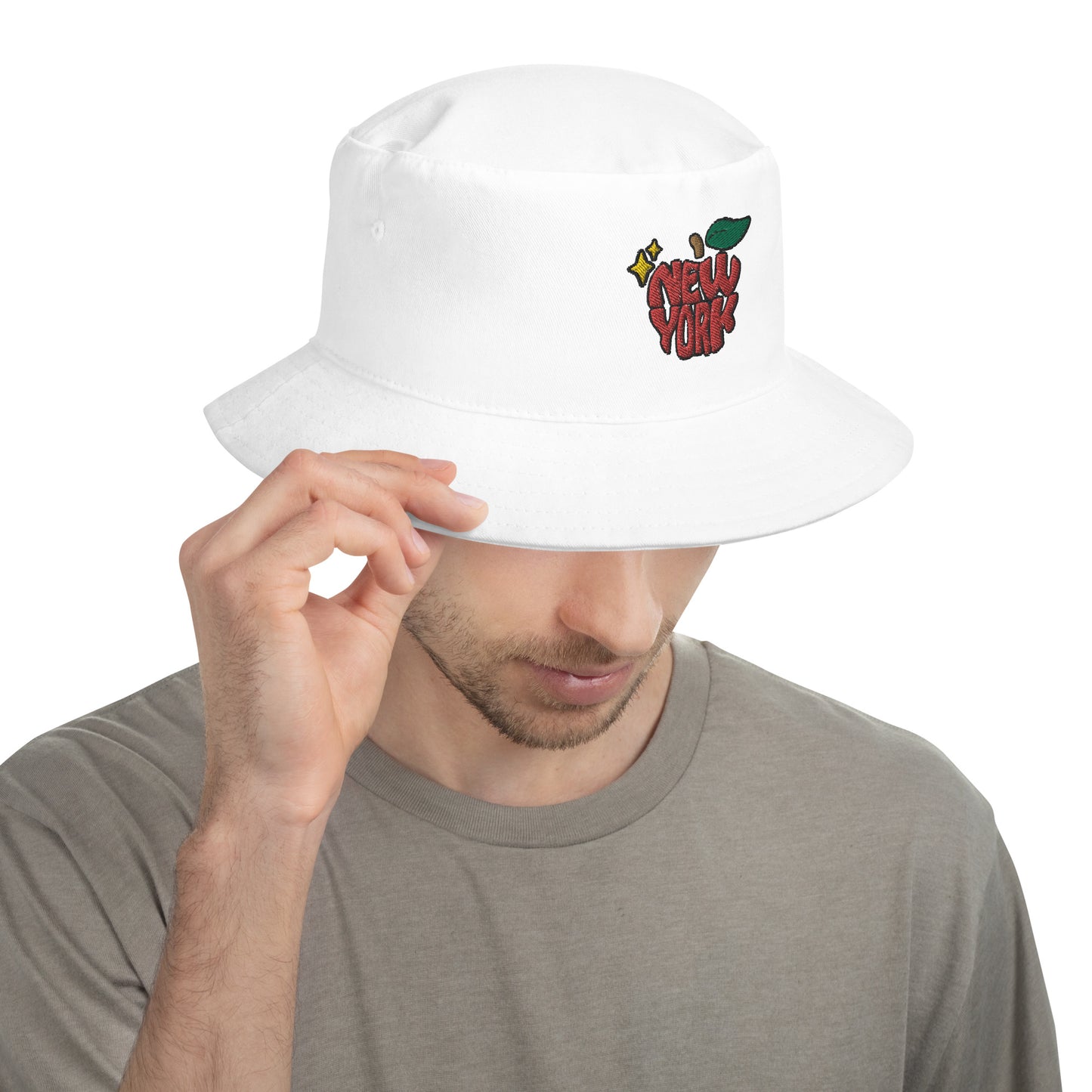 New York Apple Logo Embroidered Bucket Hat