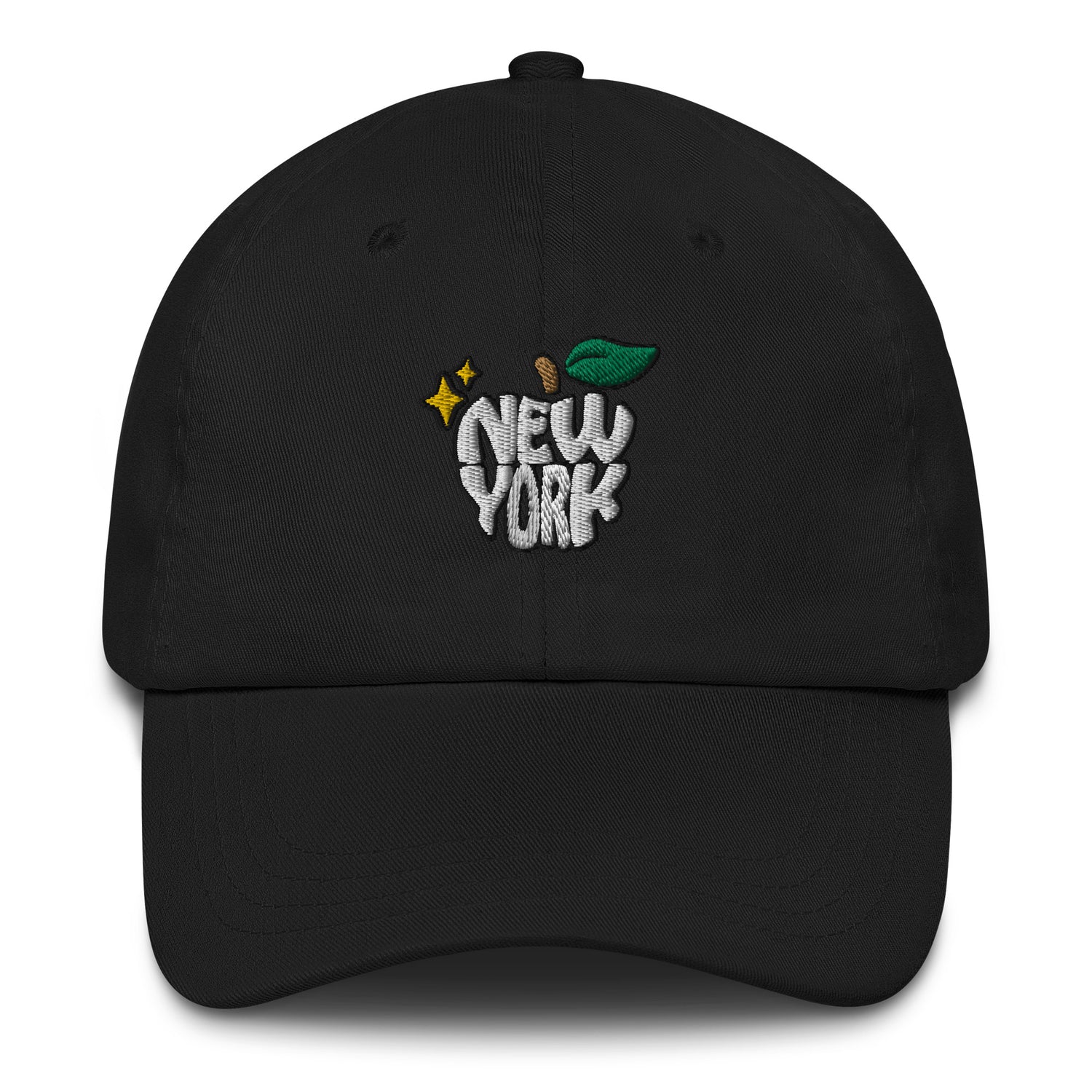 New York Apple Logo Embroidered Black Dad Hat Scattered Streetwear