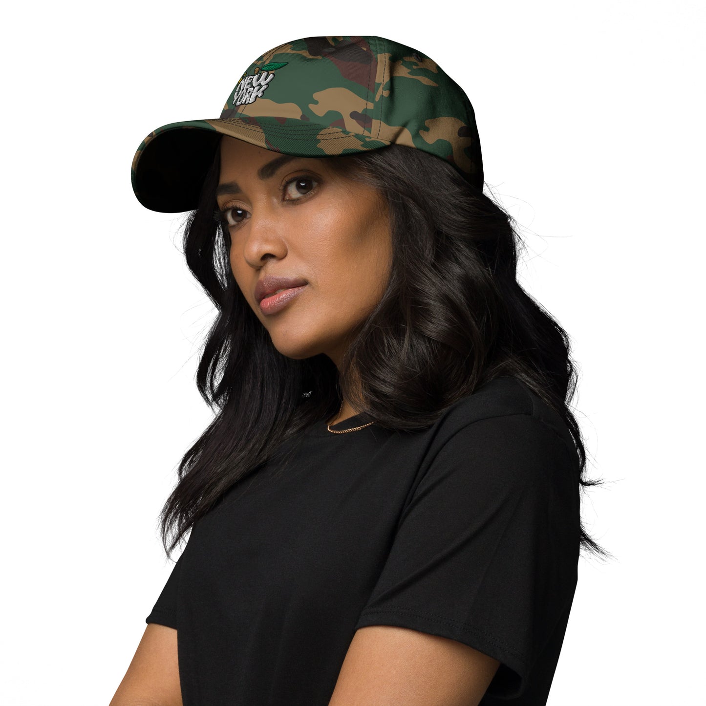 New York Apple Logo Embroidered Camo Dad Hat Scattered Streetwear