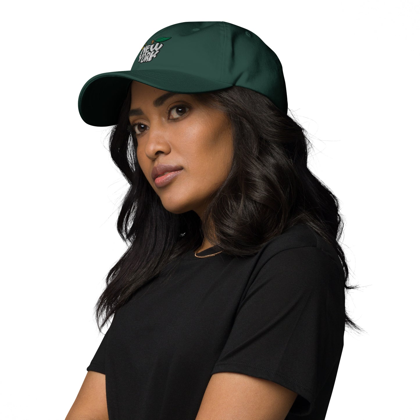 New York Apple Logo Embroidered Spruce Green Dad Hat Scattered Streetwear