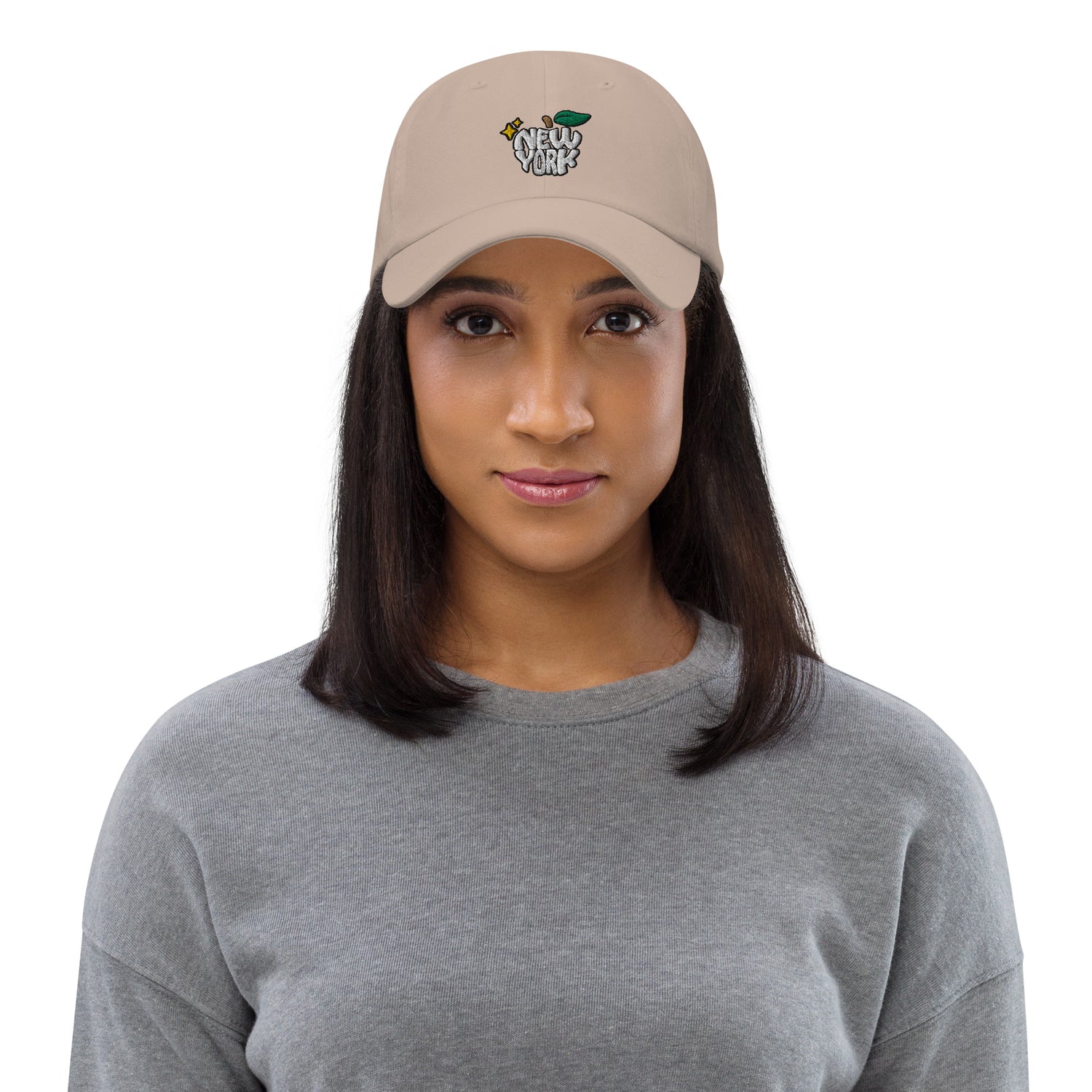 New York Apple Logo Embroidered Tan Dad Hat Scattered Streetwear