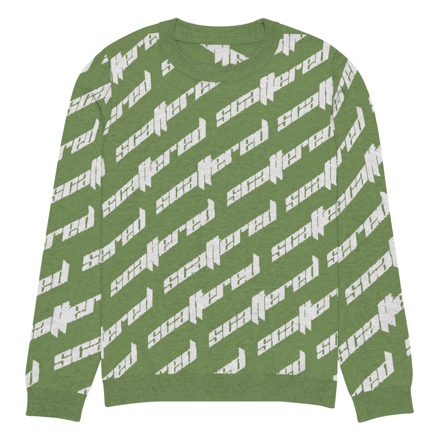 Grass Green Scattered Logo Knitted Crewneck Sweater