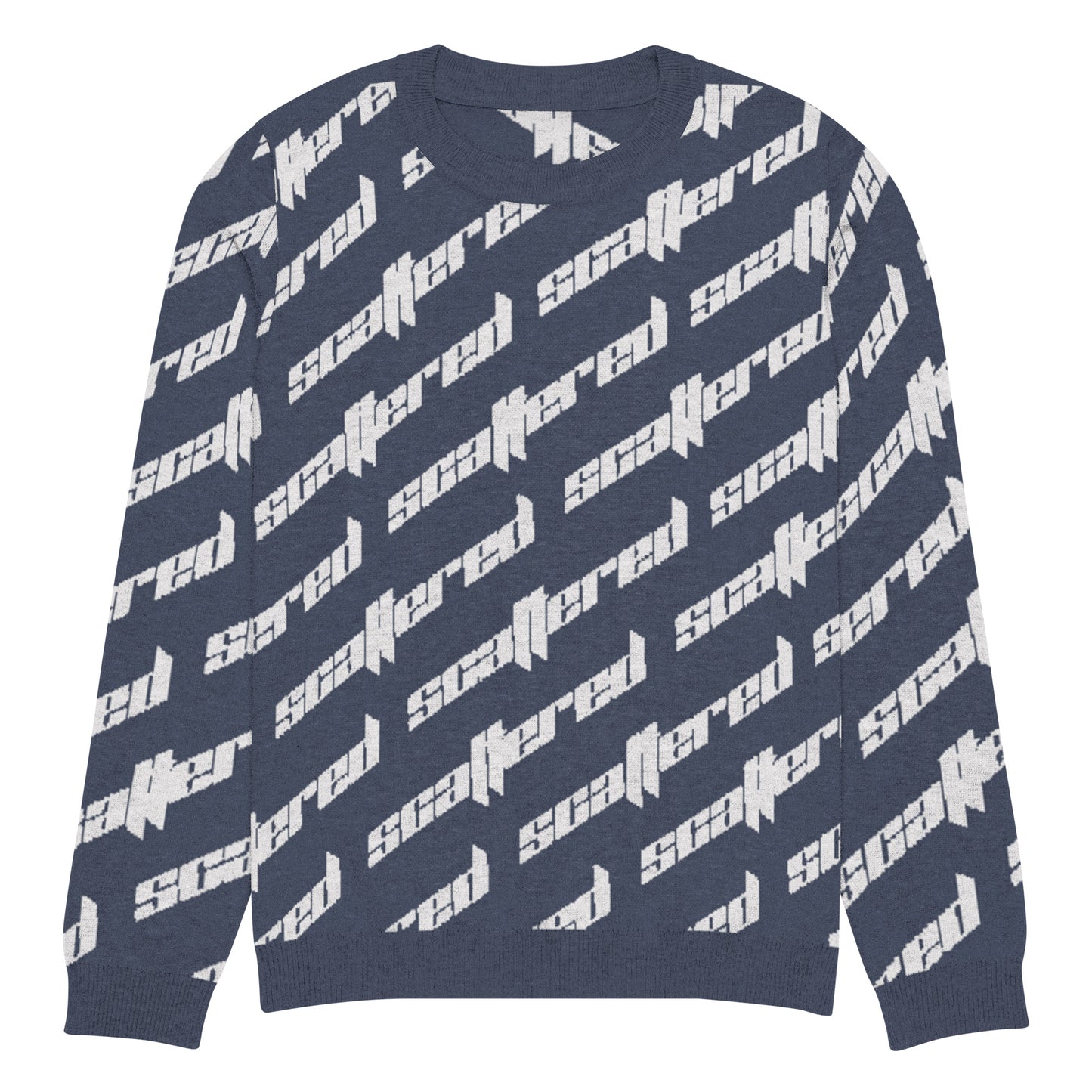 Navy Blue Scattered Logo Knitted Crewneck Sweater