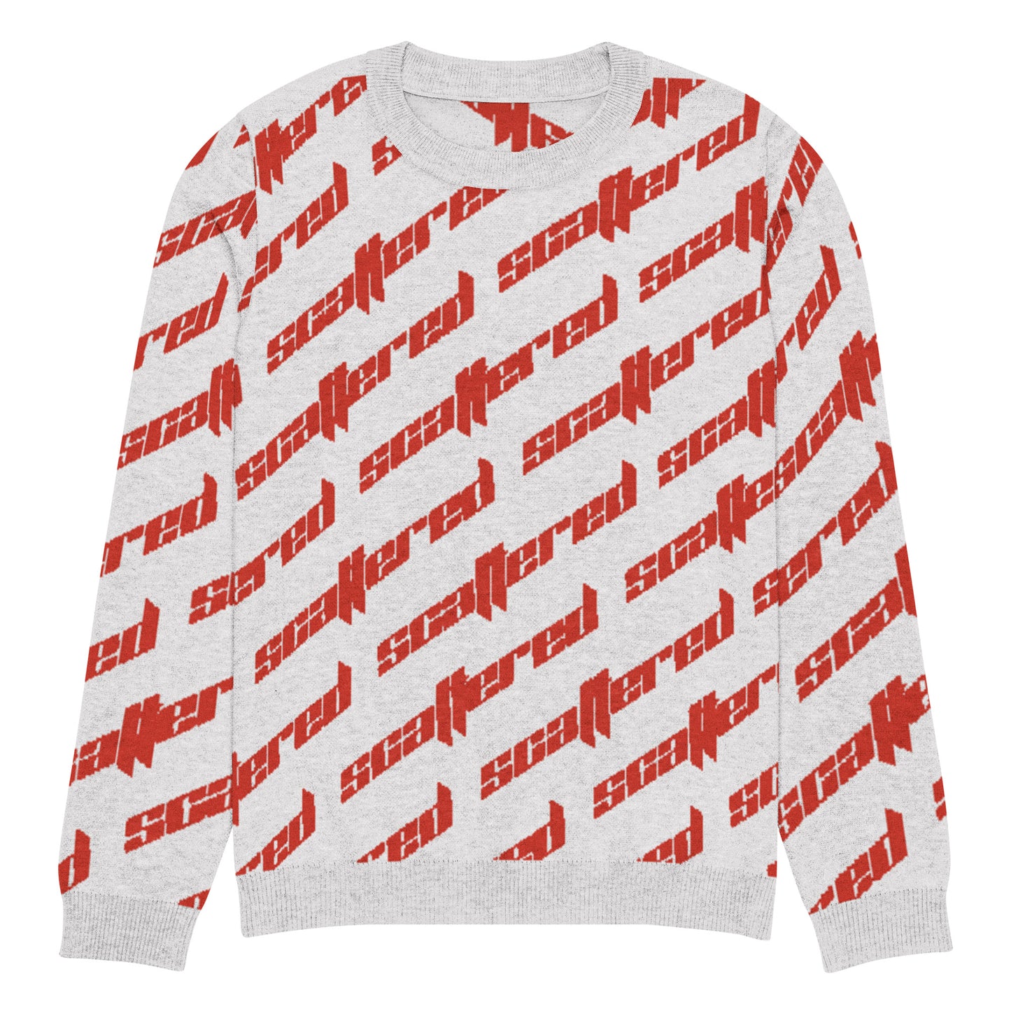 White/Red Scattered Logo Knitted Crewneck Sweater