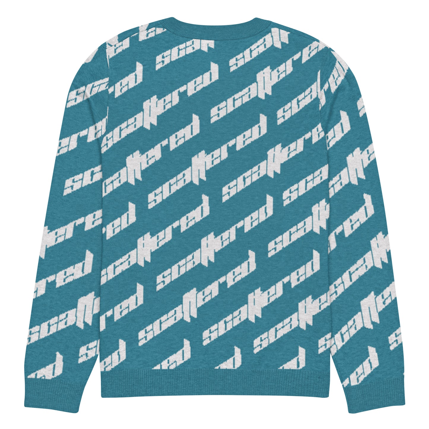 Cyan Blue Scattered Logo Knitted Crewneck Sweater