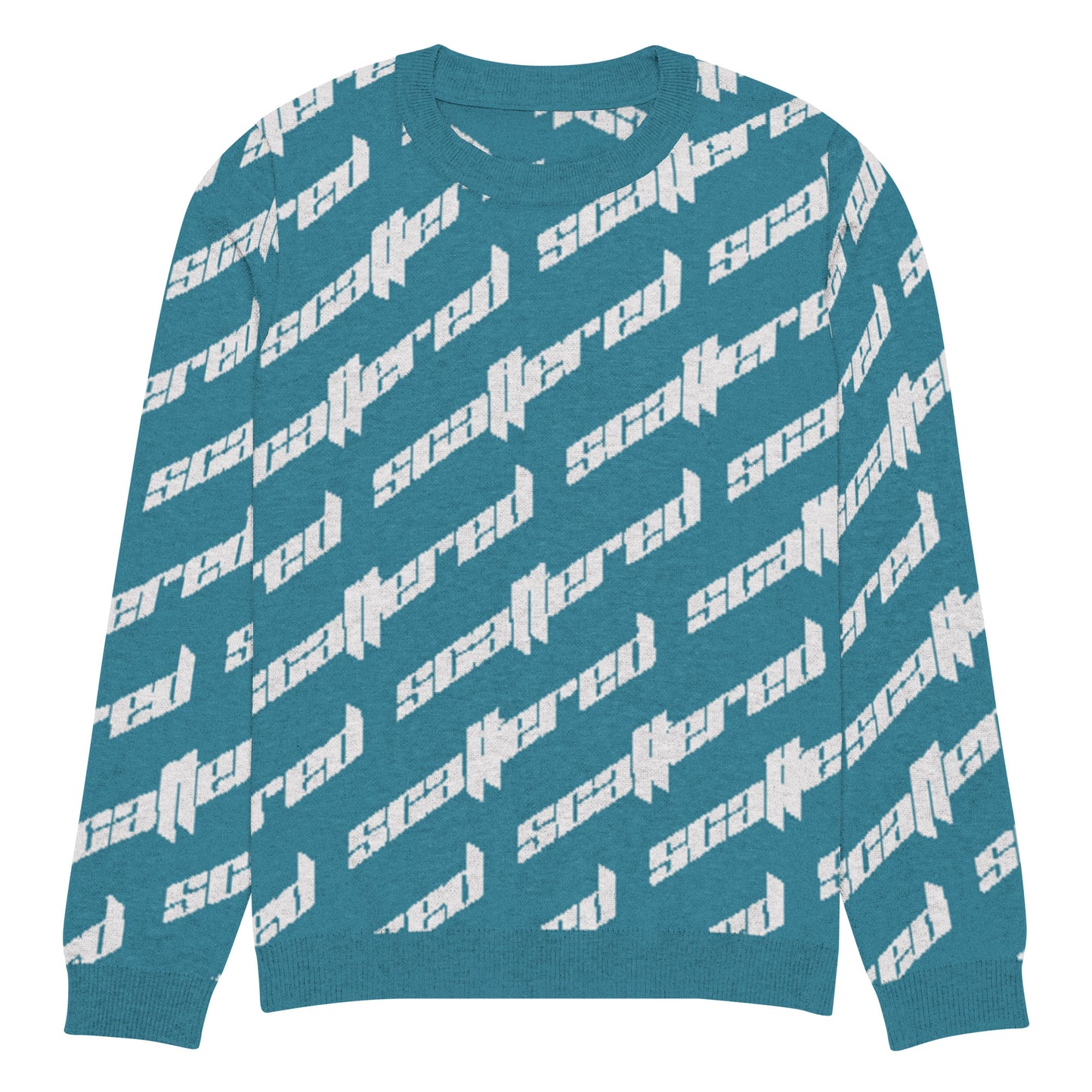Cyan Blue Scattered Logo Knitted Crewneck Sweater
