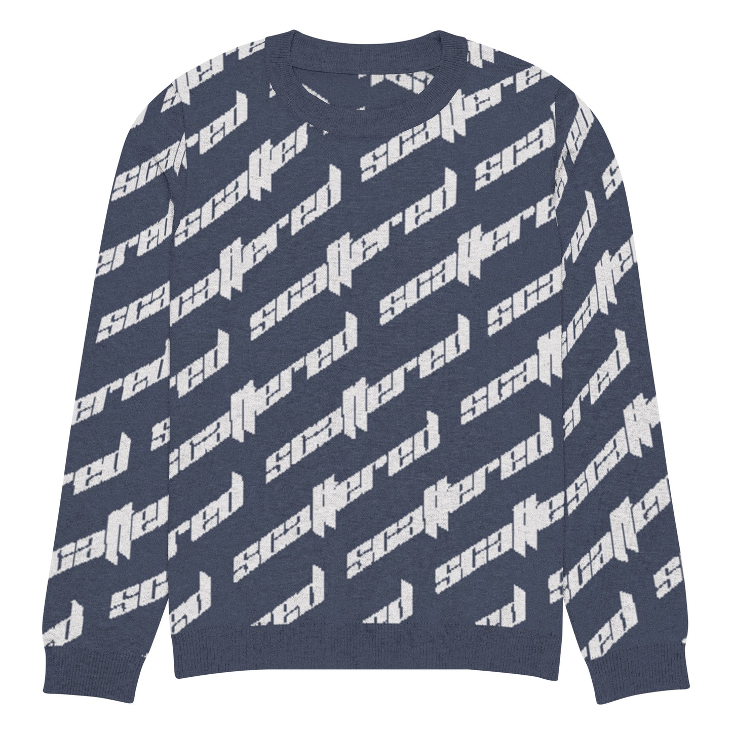 Navy Blue Scattered Logo Knitted Crewneck Sweater