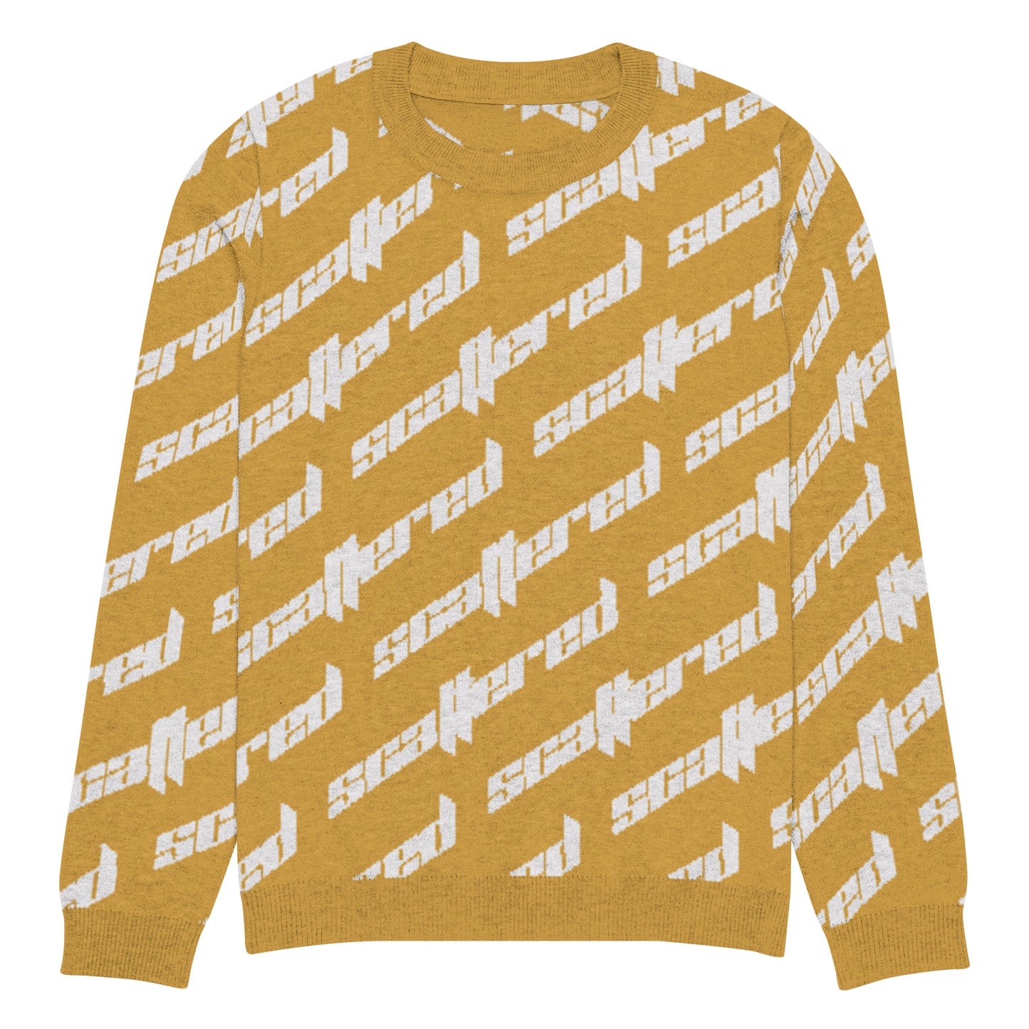 Mustard Yellow Scattered Logo Knitted Crewneck Sweater
