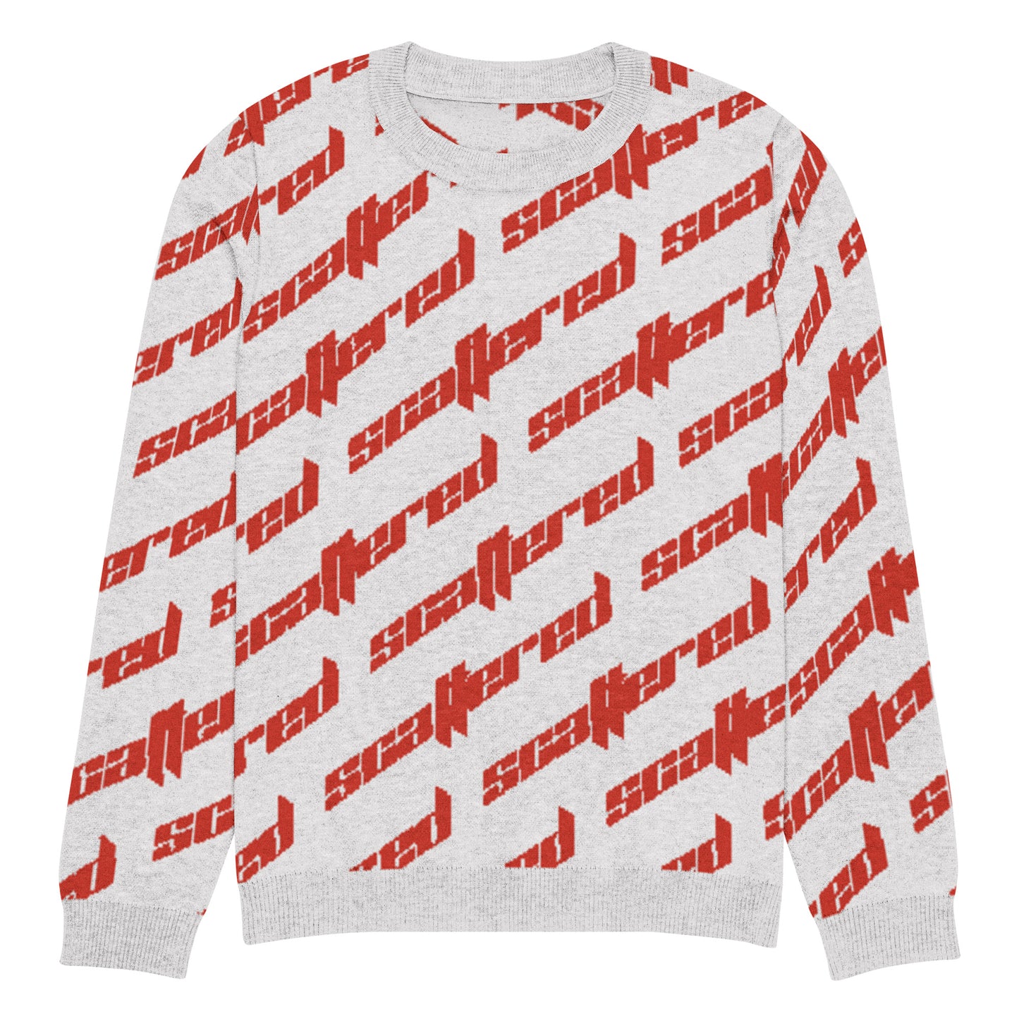 White/Red Scattered Logo Knitted Crewneck Sweater