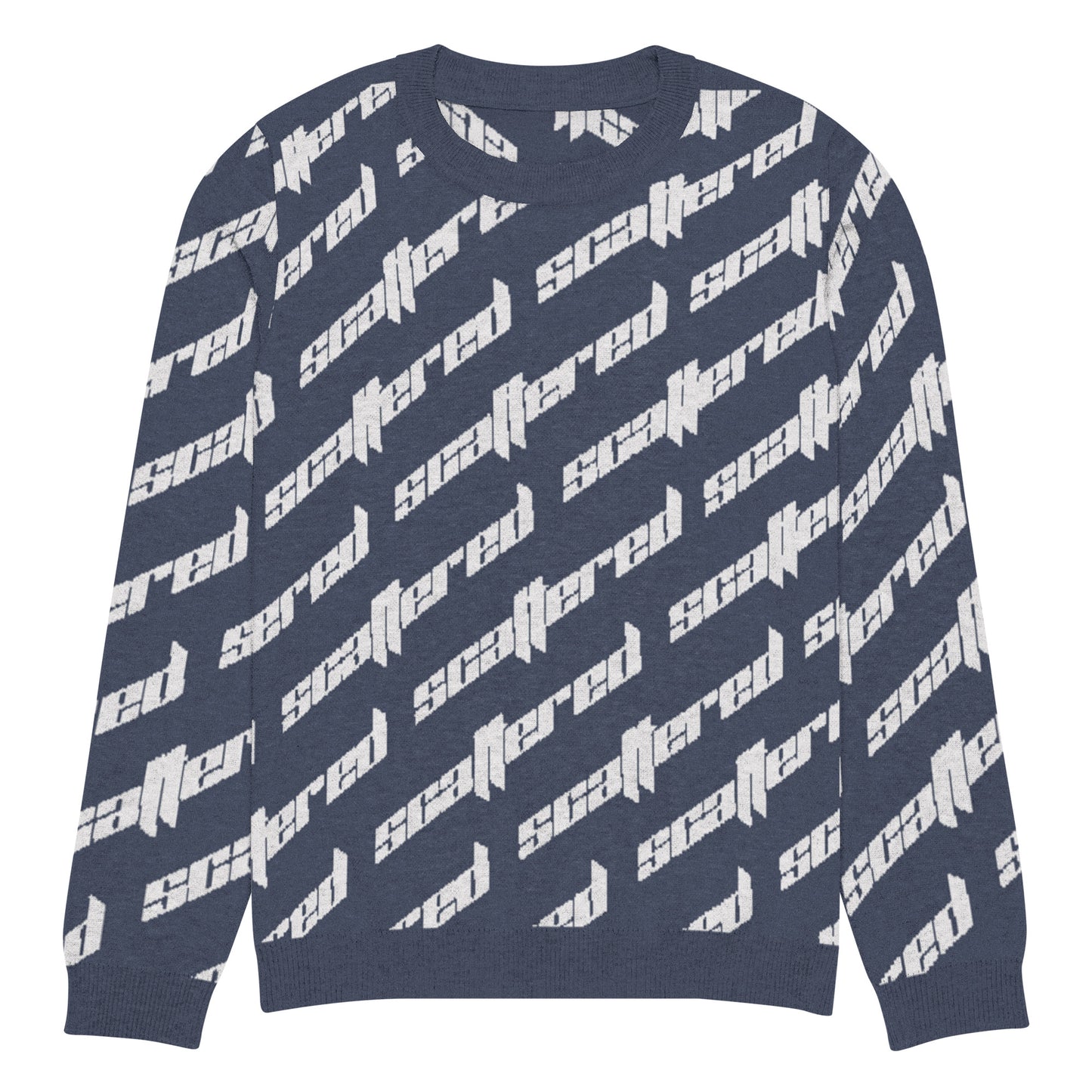 Navy Blue Scattered Logo Knitted Crewneck Sweater
