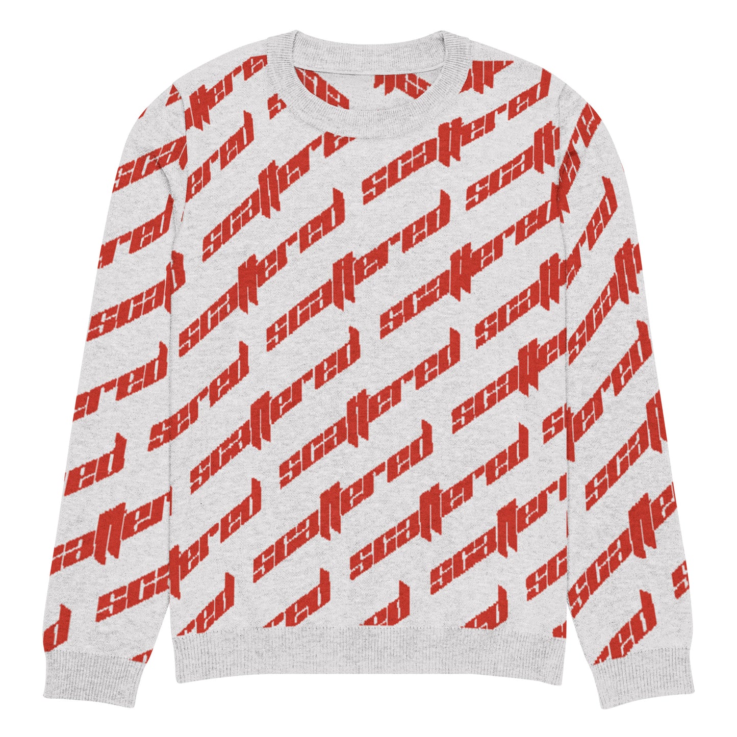 White/Red Scattered Logo Knitted Crewneck Sweater