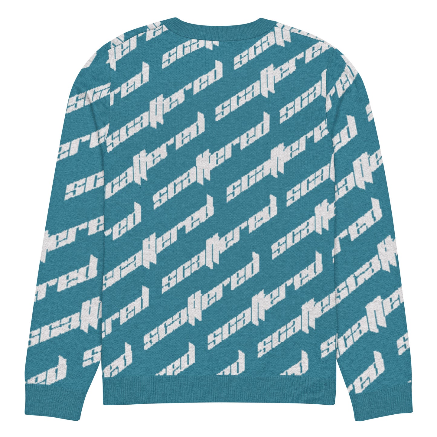 Cyan Blue Scattered Logo Knitted Crewneck Sweater