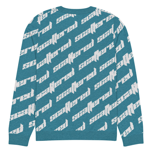 Cyan Blue Scattered Logo Knitted Crewneck Sweater