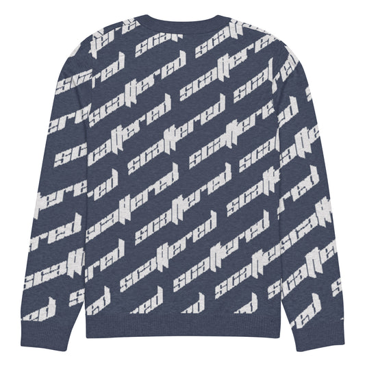 Navy Blue Scattered Logo Knitted Crewneck Sweater
