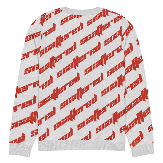 White/Red Scattered Logo Knitted Crewneck Sweater