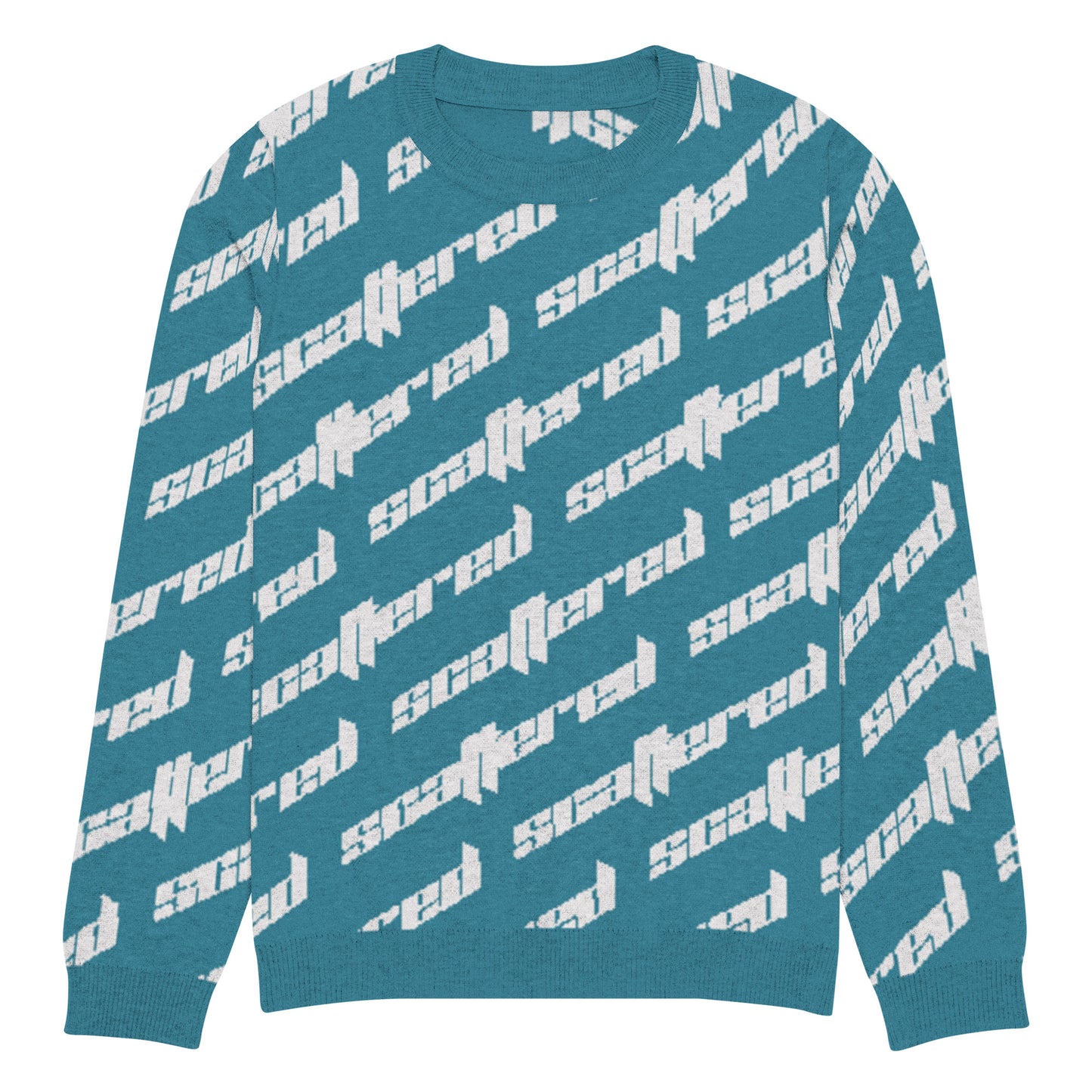 Cyan Blue Scattered Logo Knitted Crewneck Sweater