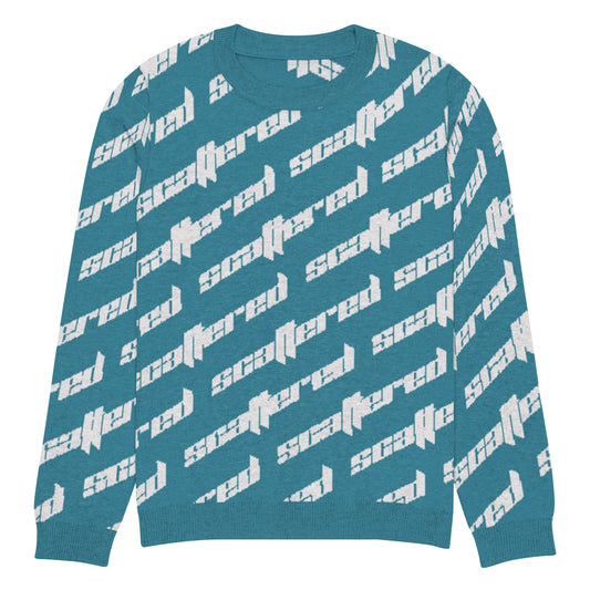 Cyan Blue Scattered Logo Knitted Crewneck Sweater