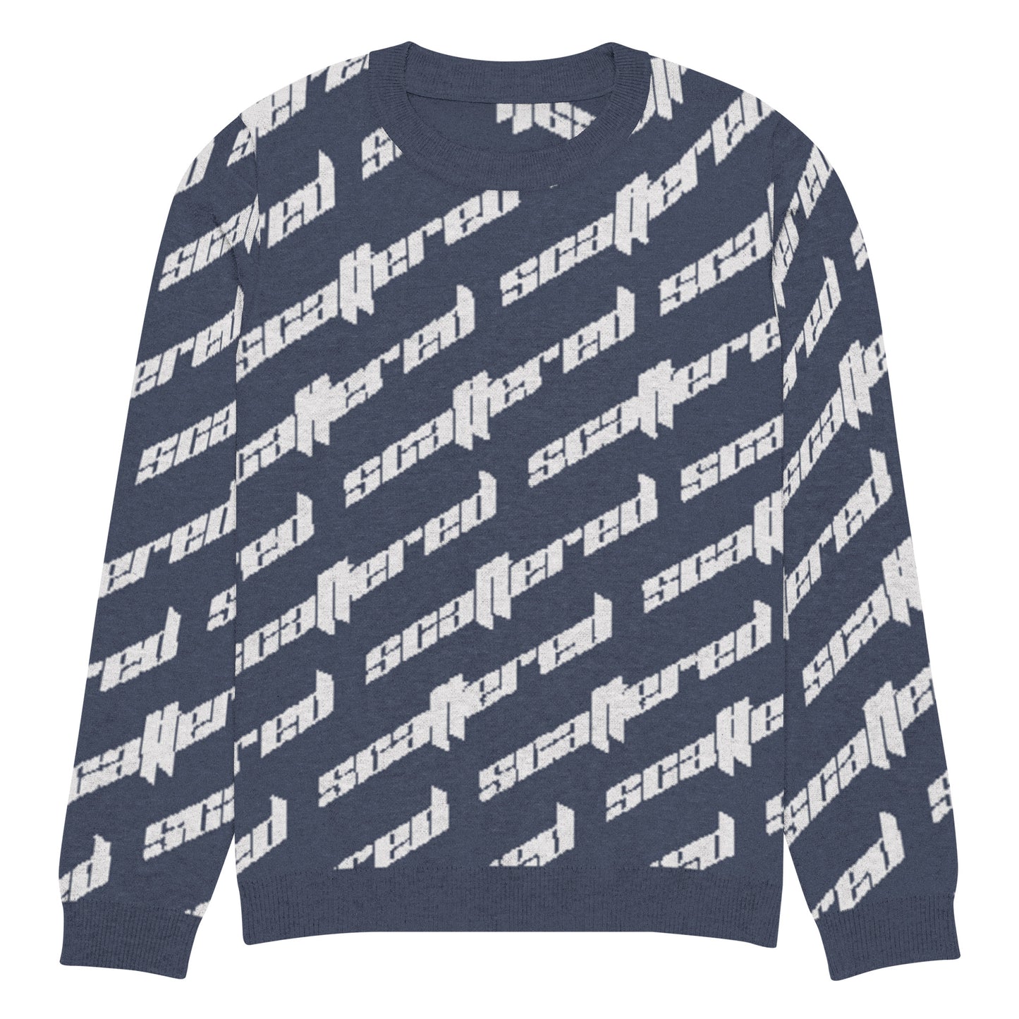 Navy Blue Scattered Logo Knitted Crewneck Sweater