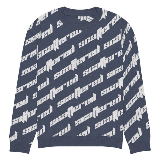 Navy Blue Scattered Logo Knitted Crewneck Sweater