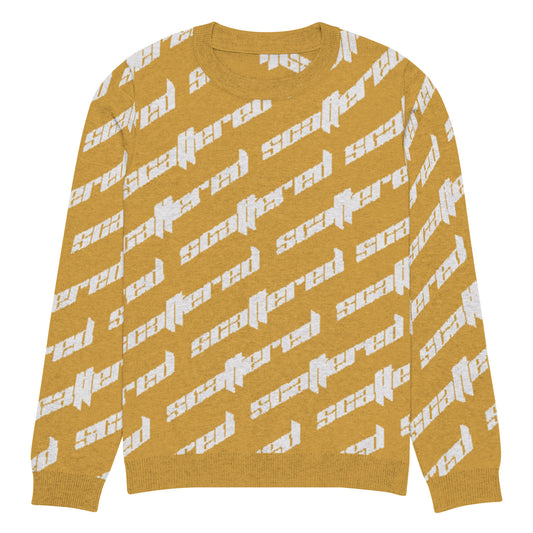 Mustard Yellow Scattered Logo Knitted Crewneck Sweater