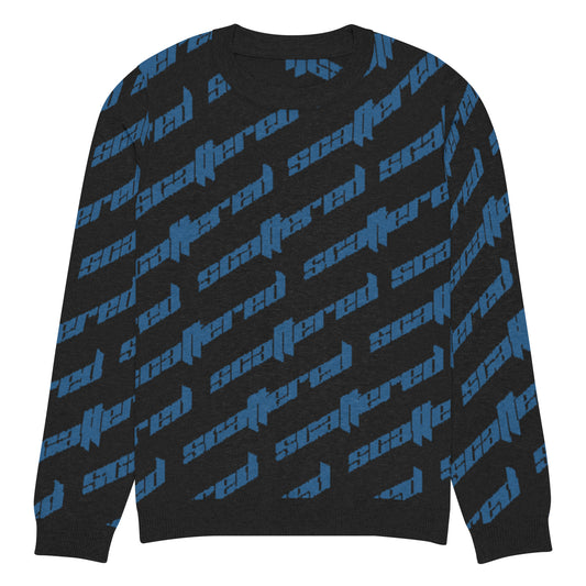Black/Blue Scattered Logo Knitted Crewneck Sweater