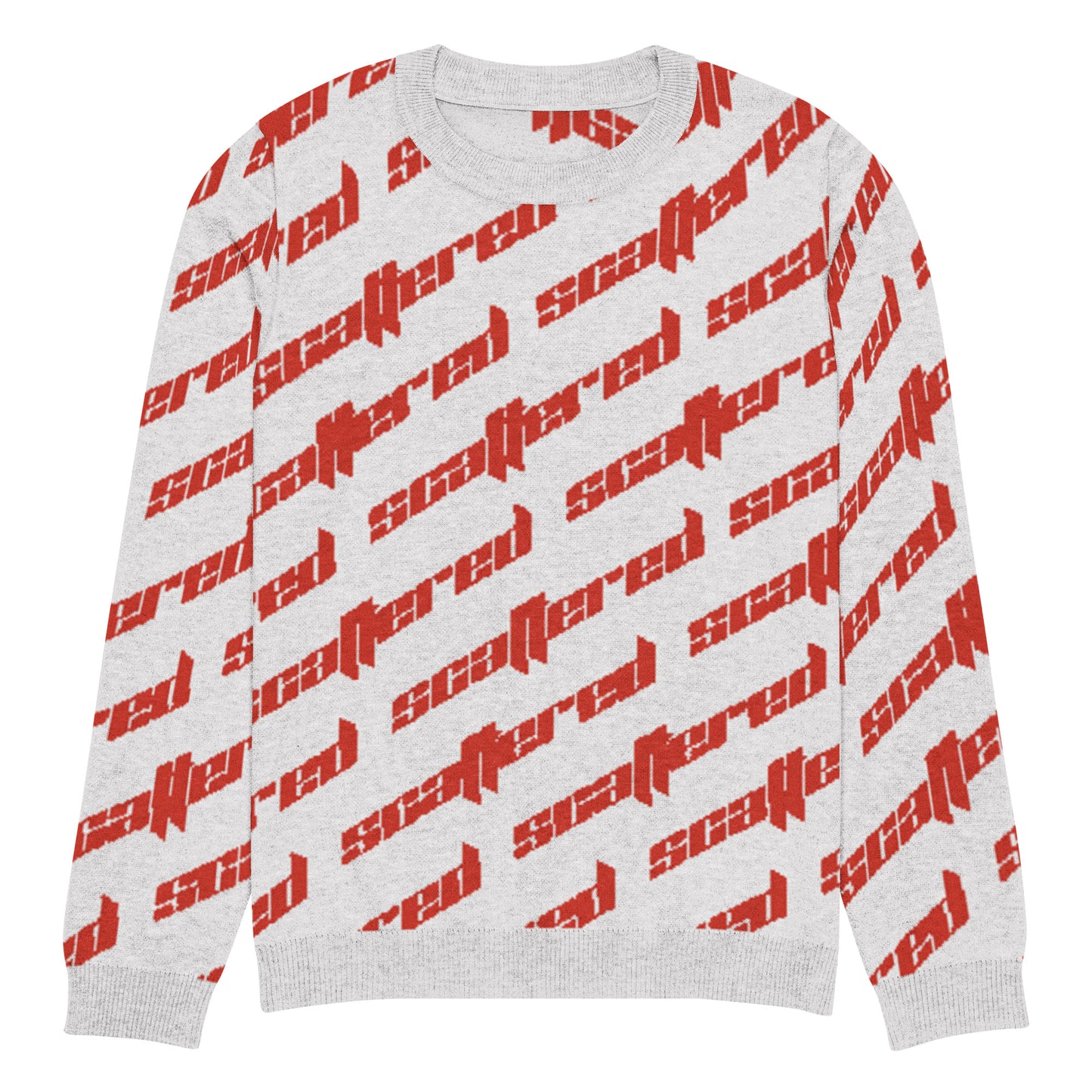 White/Red Scattered Logo Knitted Crewneck Sweater