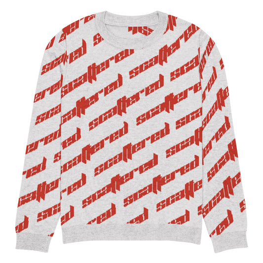 White/Red Scattered Logo Knitted Crewneck Sweater