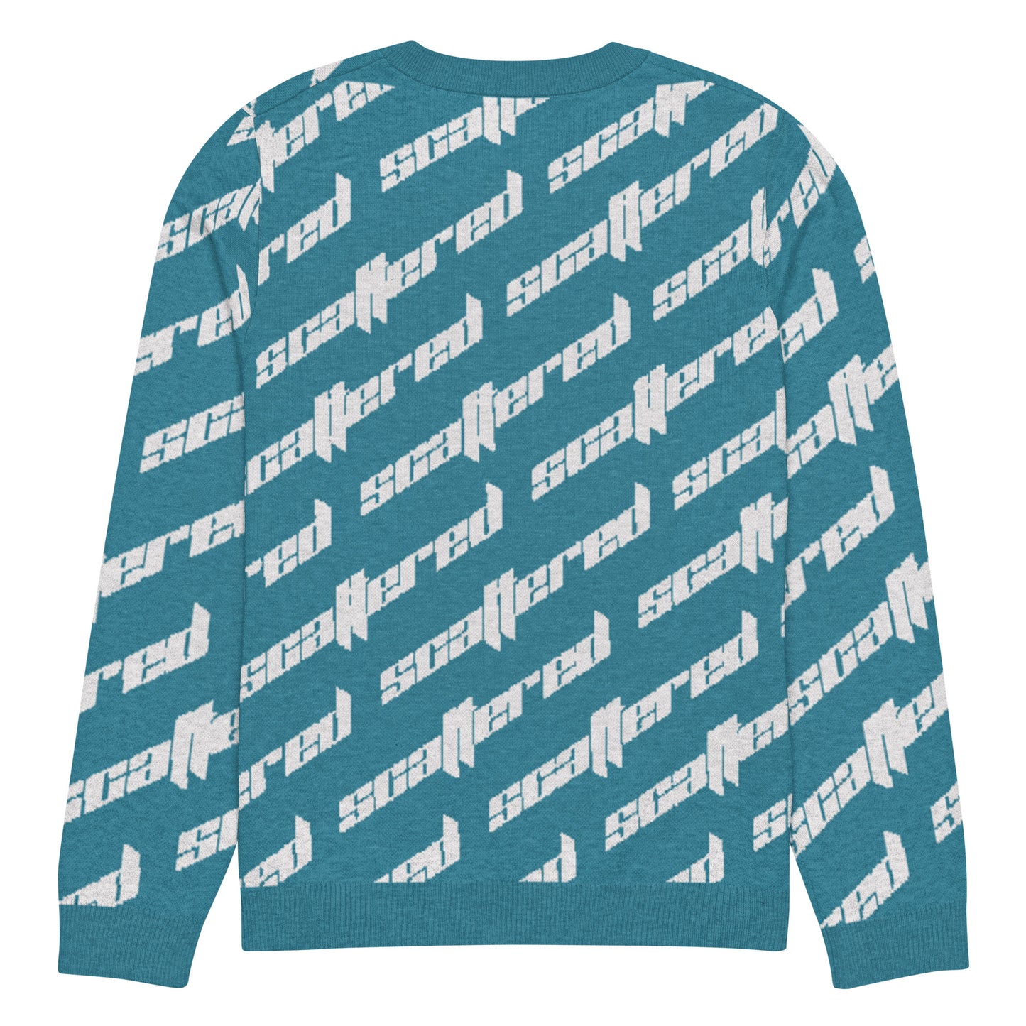 Cyan Blue Scattered Logo Knitted Crewneck Sweater