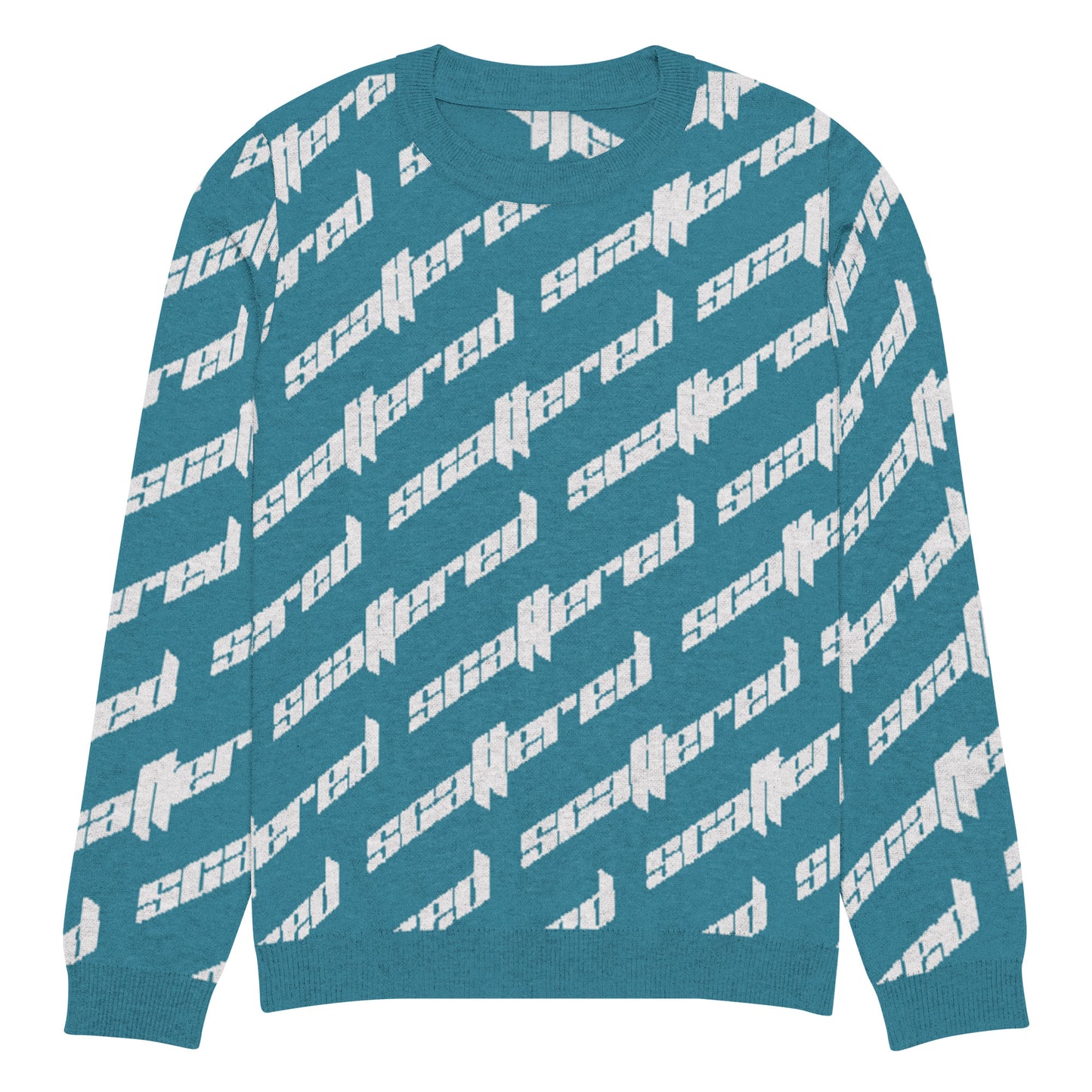 Cyan Blue Scattered Logo Knitted Crewneck Sweater