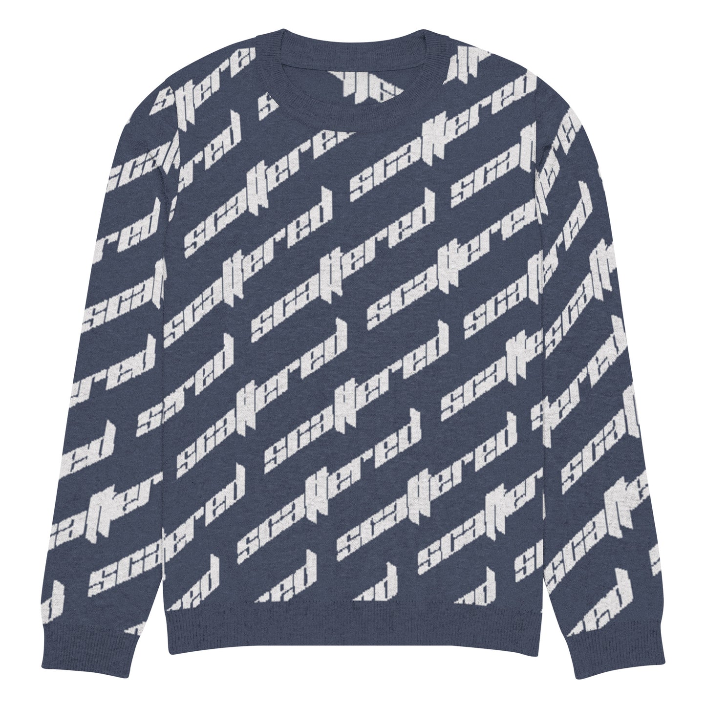 Navy Blue Scattered Logo Knitted Crewneck Sweater